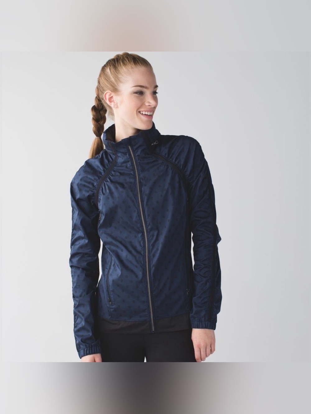 Lululemon Ghost Dot Deep Navy Blue & Black Gather & Sprint Nylon Jacket Size 6
